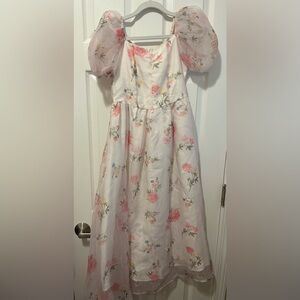 Floral Organza Puff Sleeve Midi Dress - Size 15Y / XS